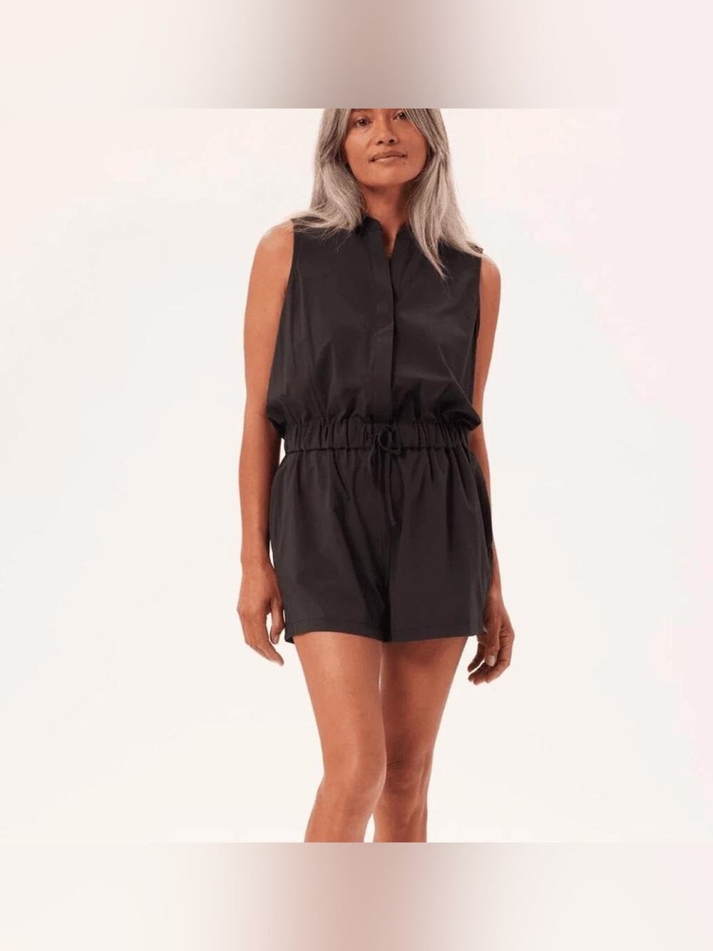 Girlfriend Collective Stretch Woven Black Sleeveless Romper One Piece Size XL